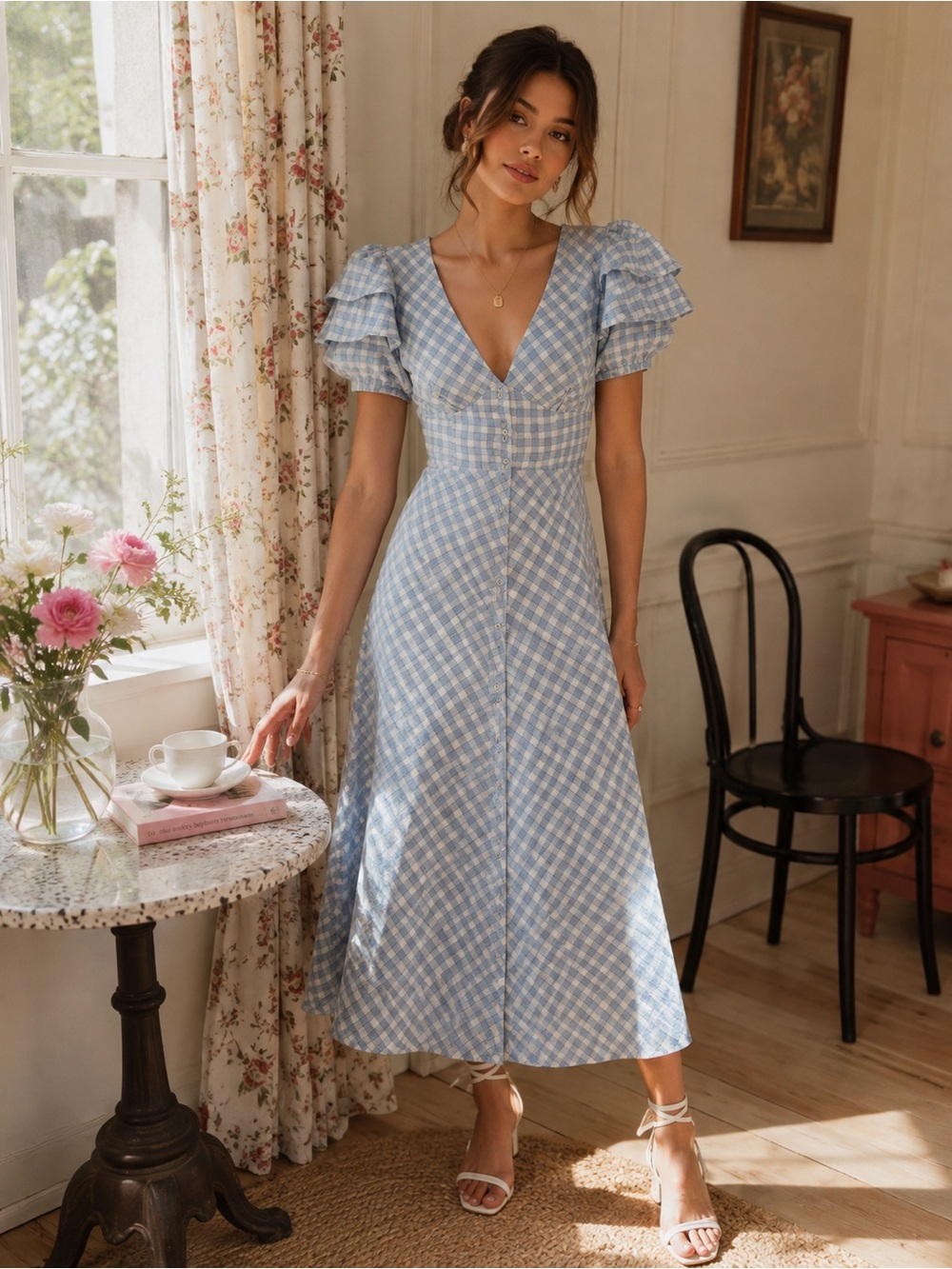 Betsey Johnson Gingham Print Midi Dress NWT